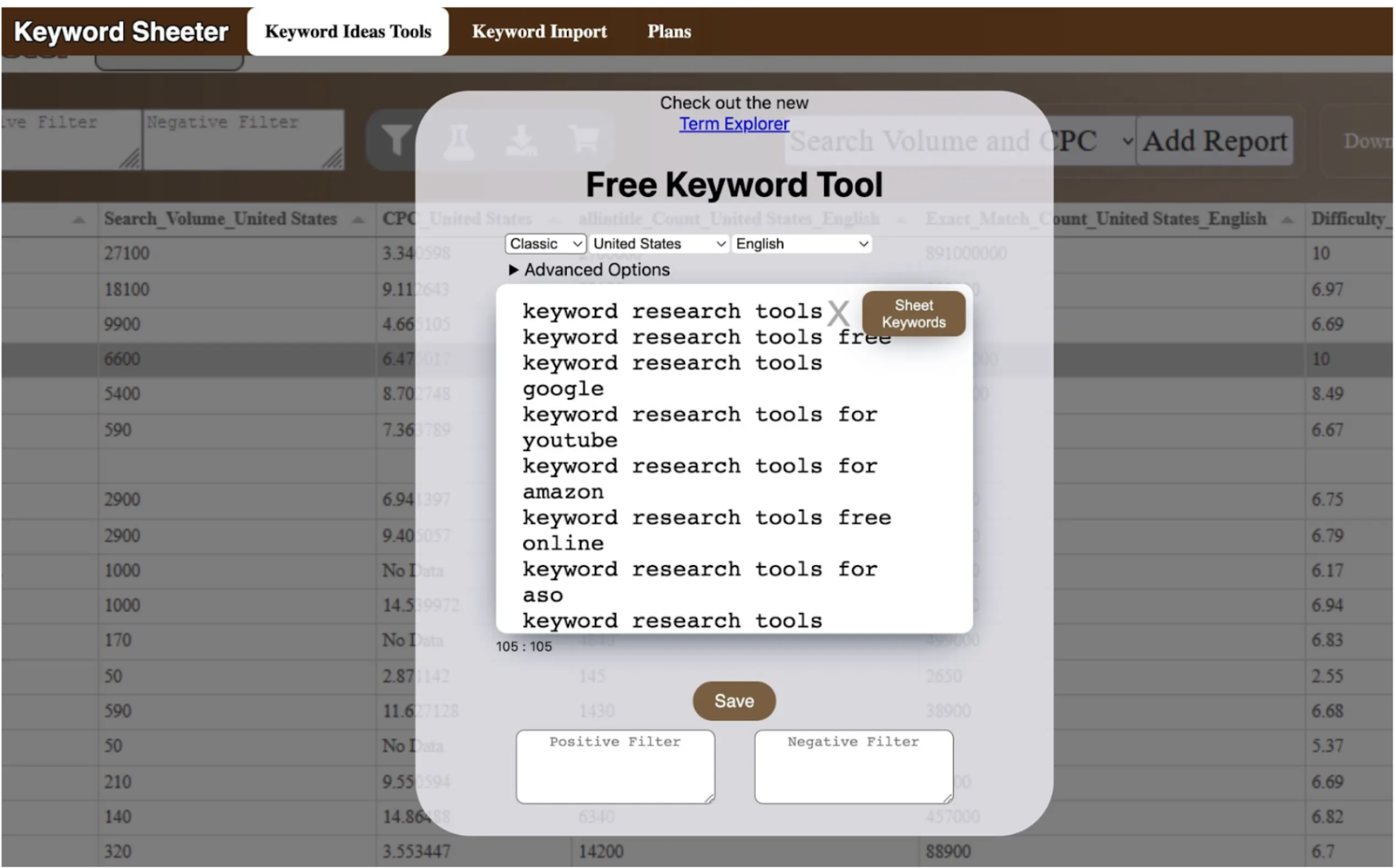 Keyword Sheeter