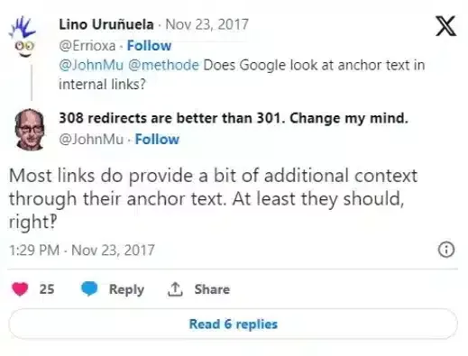internal linking john mu tweet